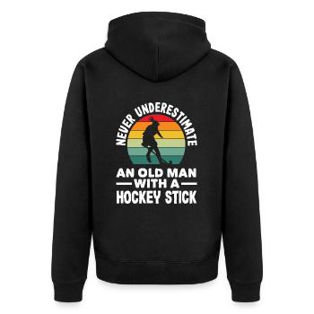 Never underestimate an old field hockey player - Unisex Premium Organic Zip Hoodie - black - Back - Nico (187cm)