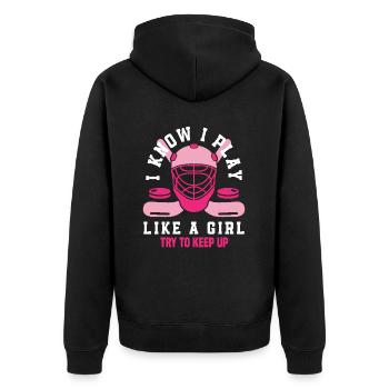 I play like a girl field hockey player - Unisex Premium Organic Zip Hoodie - black - Back - Nico (187cm)