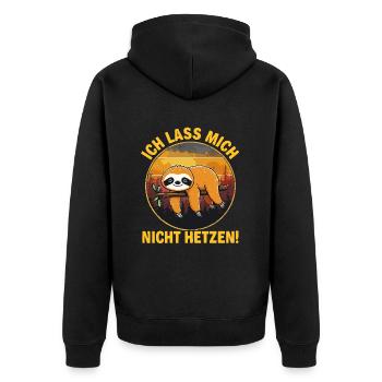Ich lass mich nicht hetzen Faultier für Kinder - Unisex Premium Bio Zip Hoodie - Schwarz - Hinten - Nico (187cm)