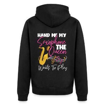 Saxophone Hand Me My Saxophone The - Unisex Premium Bio Zip Hoodie - Schwarz - Hinten - Nico (187cm)