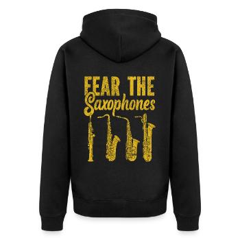 Saxophone Fear The Saxophones - Unisex Premium Bio Zip Hoodie - Schwarz - Hinten - Nico (187cm)