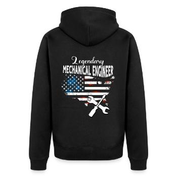 Maschinenbauingenieur US - Unisex Premium Bio Zip Hoodie - Schwarz - Hinten - Nico (187cm)