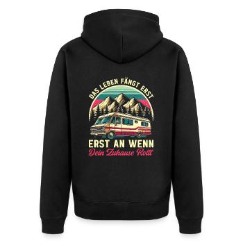 Camper Wohnwagen Lagerfeuer Campingurlaub - Unisex Premium Bio Zip Hoodie - Schwarz - Hinten - Nico (187cm)