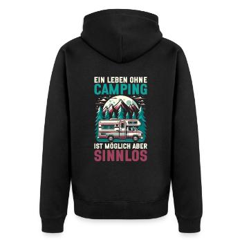 Camper Wohnwagen Lagerfeuer Campingurlaub - Unisex Premium Bio Zip Hoodie - Schwarz - Hinten - Nico (187cm)