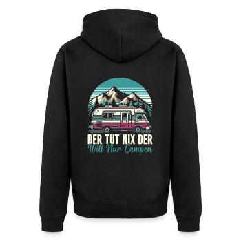 Camper Wohnwagen Lagerfeuer Campingurlaub - Unisex Premium Bio Zip Hoodie - Schwarz - Hinten - Nico (187cm)