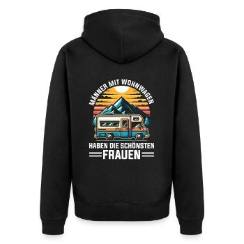 Camper Wohnwagen Lagerfeuer Campingurlaub - Unisex Premium Bio Zip Hoodie - Schwarz - Hinten - Nico (187cm)