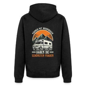 Camper Wohnwagen Lagerfeuer Campingurlaub - Unisex Premium Bio Zip Hoodie - Schwarz - Hinten - Nico (187cm)