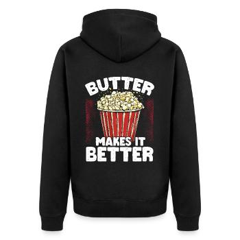 Butter Makes It Better Popcorn - Unisex Premium Bio Zip Hoodie - Schwarz - Hinten - Nico (187cm)