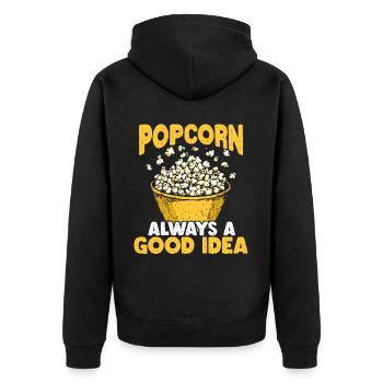 Popcorn Always a Good Idea - Unisex Premium Bio Zip Hoodie - Schwarz - Hinten - Nico (187cm)
