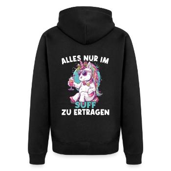 Buntes Erfrischendes Cocktail Einhorn - Unisex Premium Bio Zip Hoodie - Schwarz - Hinten - Nico (187cm)
