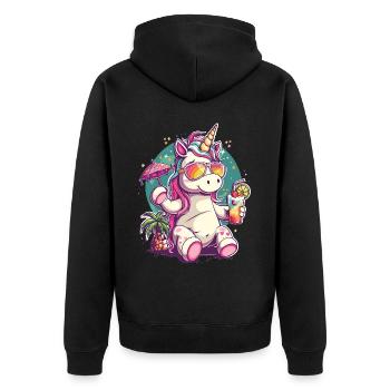 Buntes Erfrischendes Cocktail Einhorn - Unisex Premium Bio Zip Hoodie - Schwarz - Hinten - Nico (187cm)