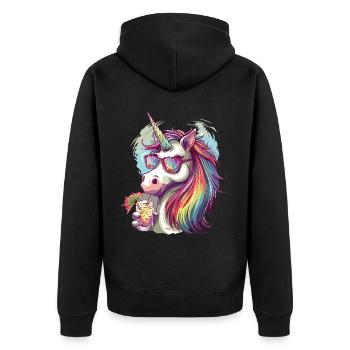 Buntes Erfrischendes Cocktail Einhorn - Unisex Premium Bio Zip Hoodie - Schwarz - Hinten - Nico (187cm)
