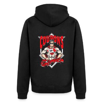 Couponing Coupon Coupons: My Superpower - Unisex Premium Organic Zip Hoodie - black - Back - Nico (187cm)
