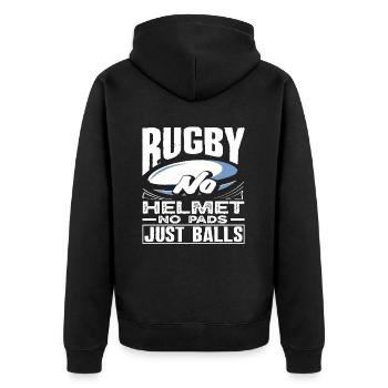Rugby Spieler Kein Helm Nur Mut - Unisex Premium Bio Zip Hoodie - Schwarz - Hinten - Nico (187cm)