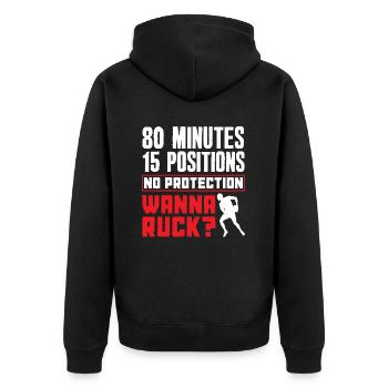 Rugby Spieler 80 Minuten 15 Positionen - Unisex Premium Bio Zip Hoodie - Schwarz - Hinten - Nico (187cm)