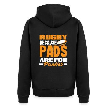 Rugby Spieler Weil Pads Für Höschen Sind - Unisex Premium Bio Zip Hoodie - Schwarz - Hinten - Nico (187cm)