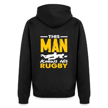 Dieser Mann Kennt Rugby Spieler - Unisex Premium Bio Zip Hoodie - Schwarz - Hinten - Nico (187cm)