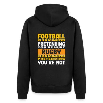Rugby Spieler 80 Minuten Spaß - Unisex Premium Bio Zip Hoodie - Schwarz - Hinten - Nico (187cm)