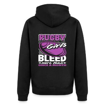 Rugby Spielerinnen Mädchen Power Mehr Als Einmal - Unisex Premium Bio Zip Hoodie - Schwarz - Hinten - Nico (187cm)