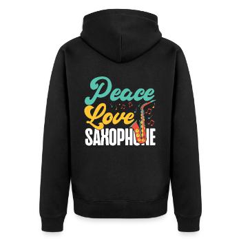 Saxophone Girl Peace Love - Unisex Premium Bio Zip Hoodie - Schwarz - Hinten - Nico (187cm)