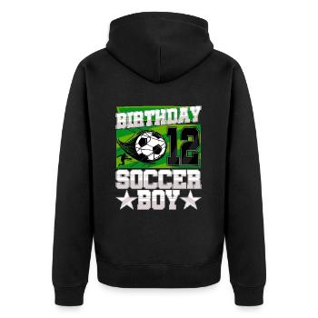 12th birthday Boy Soccer 12 Years Old Gifts - Unisex Premium Bio Zip Hoodie - Schwarz - Hinten - Nico (187cm)
