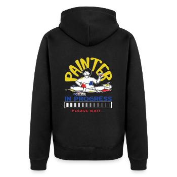 Maler In Bearbeitung Bitte Warten - Unisex Premium Bio Zip Hoodie - Schwarz - Hinten - Nico (187cm)