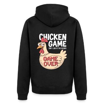 Chicken Game Don't Look At The Chicken Game Over - Unisex Premium Bio Zip Hoodie - Schwarz - Hinten - Nico (187cm)