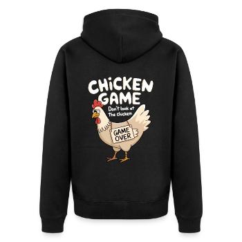 Chicken Game Don't Look At The Chicken - Unisex Premium Bio Zip Hoodie - Schwarz - Hinten - Nico (187cm)