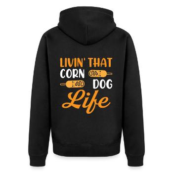 Hot Dog Costume Camping Outfit - Unisex Premium Organic Zip Hoodie - black - Back - Nico (187cm)