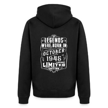 Geburtstag Oktober 1945 Limited Edition Legende - Unisex Premium Bio Zip Hoodie - Schwarz - Hinten - Nico (187cm)