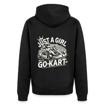 Une fille qui aime l’aventure en karting - Veste à capuche bio Premium Unisexe - noir - Dos - Nico (187cm)