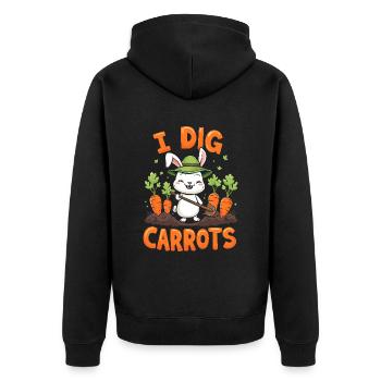I Dig Carrots für einen Karotten Fan - Unisex Premium Bio Zip Hoodie - Schwarz - Hinten - Nico (187cm)