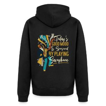 Saxophone Today's Good Mood Is - Unisex Premium Bio Zip Hoodie - Schwarz - Hinten - Nico (187cm)