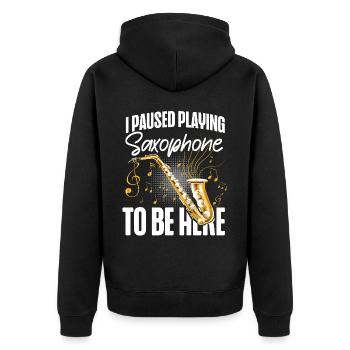 Saxophone I Paused Playing - Unisex Premium Bio Zip Hoodie - Schwarz - Hinten - Nico (187cm)