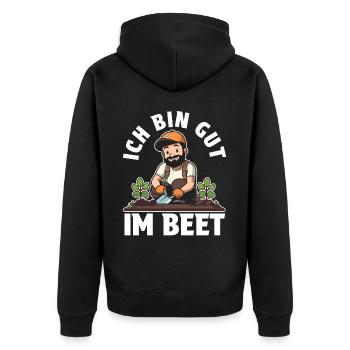 Ich bin gut im Beet Gärtner Wortspiel Gartenfreund - Unisex Premium Bio Zip Hoodie - Schwarz - Hinten - Nico (187cm)