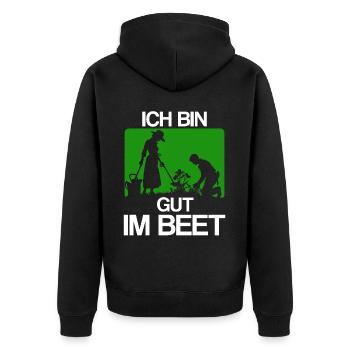 Ich bin gut im Beet Gärtner Wortspiel Gartenfreund - Unisex Premium Bio Zip Hoodie - Schwarz - Hinten - Nico (187cm)