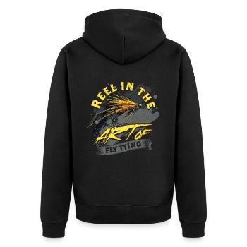 Fliegenfischen Reel In The Art Of Fly Tying - Unisex Premium Bio Zip Hoodie - Schwarz - Hinten - Nico (187cm)