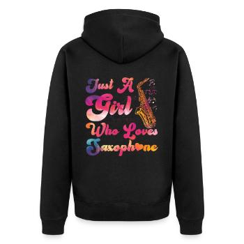 Saxophone Girl Just A Girl Who - Veste à capuche bio Premium Unisexe - noir - Dos - Nico (187cm)