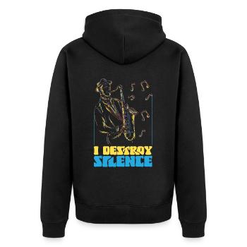 Saxophones I Destroy Silence - Unisex Premium Organic Zip Hoodie - black - Back - Nico (187cm)