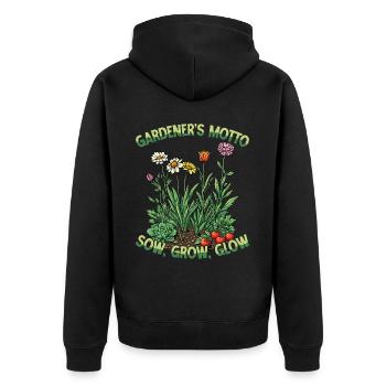 Gärtnermotto Säen Wachsen Leuchten Naturliebhaber - Unisex Premium Bio Zip Hoodie - Schwarz - Hinten - Nico (187cm)