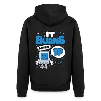 Drôle de dire « Ça brûle quand je fais » ! - Veste à capuche bio Premium Unisexe - noir - Dos - Nico (187cm)