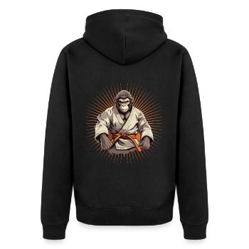 Karate Judo Affe Schimpanse Kampfsport - Unisex Premium Bio Zip Hoodie - Schwarz - Hinten - Nico (187cm)
