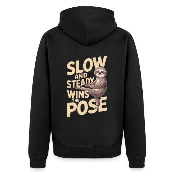 Lazy Sloth Yoga Zen Meditation Yoga Instructor - Unisex Premium Organic Zip Hoodie - black - Back - Nico (187cm)
