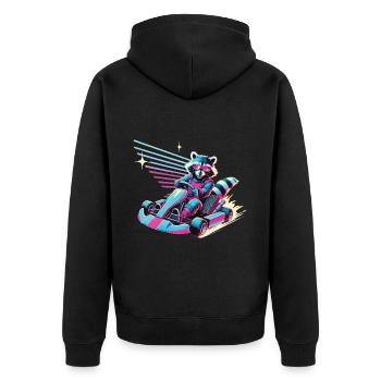 Raton laveur dans le style rétro du karting - Veste à capuche bio Premium Unisexe - noir - Dos - Nico (187cm)