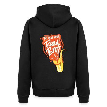 Saxophone Do You Even Reed, Bro? - Unisex Premium Bio Zip Hoodie - Schwarz - Hinten - Nico (187cm)