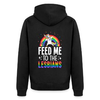 Nourris-moi aux lesbiennes Fierté lesbienne LGBTQ - Veste à capuche bio Premium Unisexe - noir - Dos - Nico (187cm)