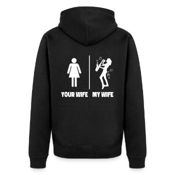 Saxophones Votre femme Ma femme - Veste à capuche bio Premium Unisexe - noir - Dos - Nico (187cm)