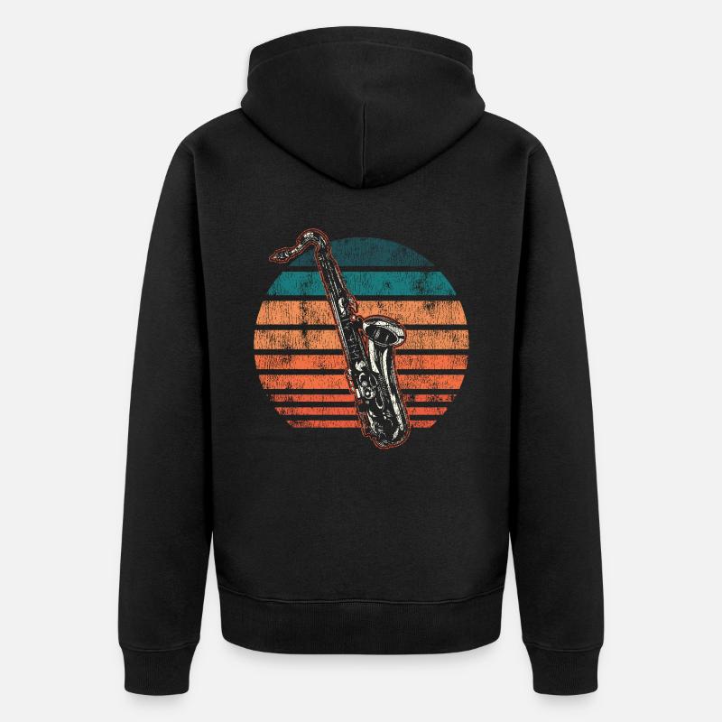 Saxophone Rétro Vintage - Veste à capuche bio Premium Unisexe - noir