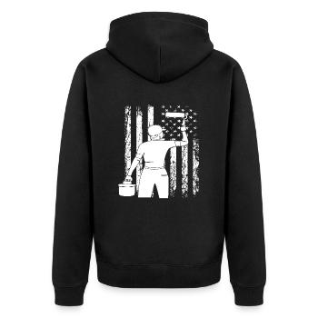 Painter In Action With Flag Motif - Unisex Premium Organic Zip Hoodie - black - Back - Nico (187cm)