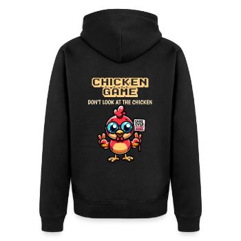 The Chicken Game Funny Farm - Unisex Premium Bio Zip Hoodie - Schwarz - Hinten - Nico (187cm)
